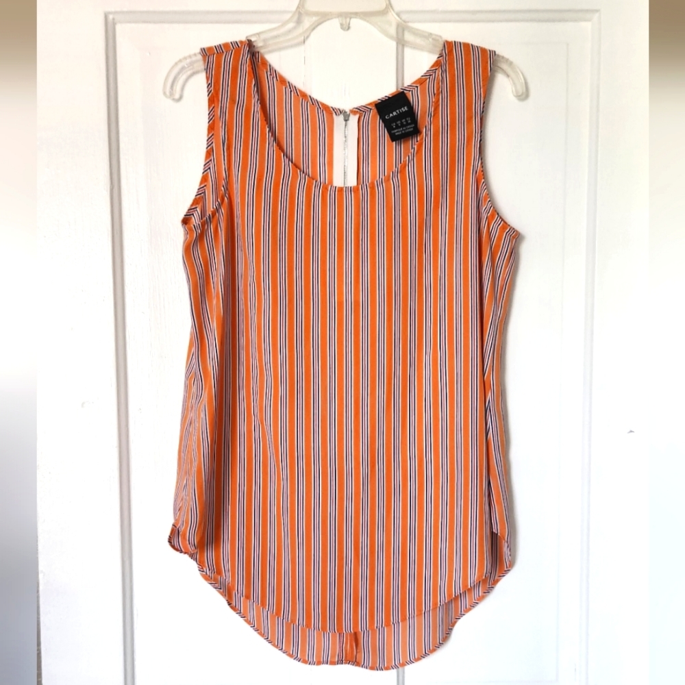 Cartise Orange Stripe Sleeveless Blouse | 6